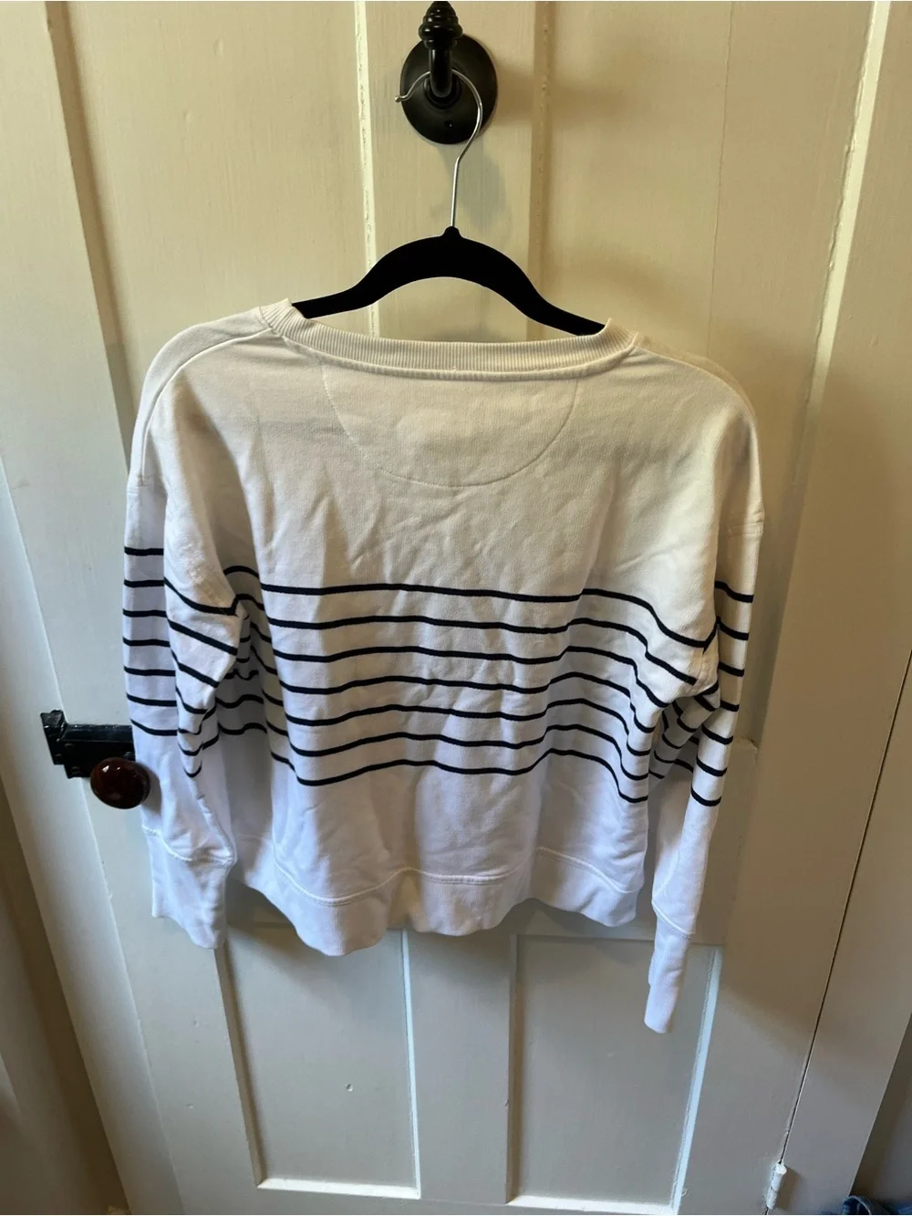 Lake Girl French Terry Stripe Crew Neck Navy Blue / White Small